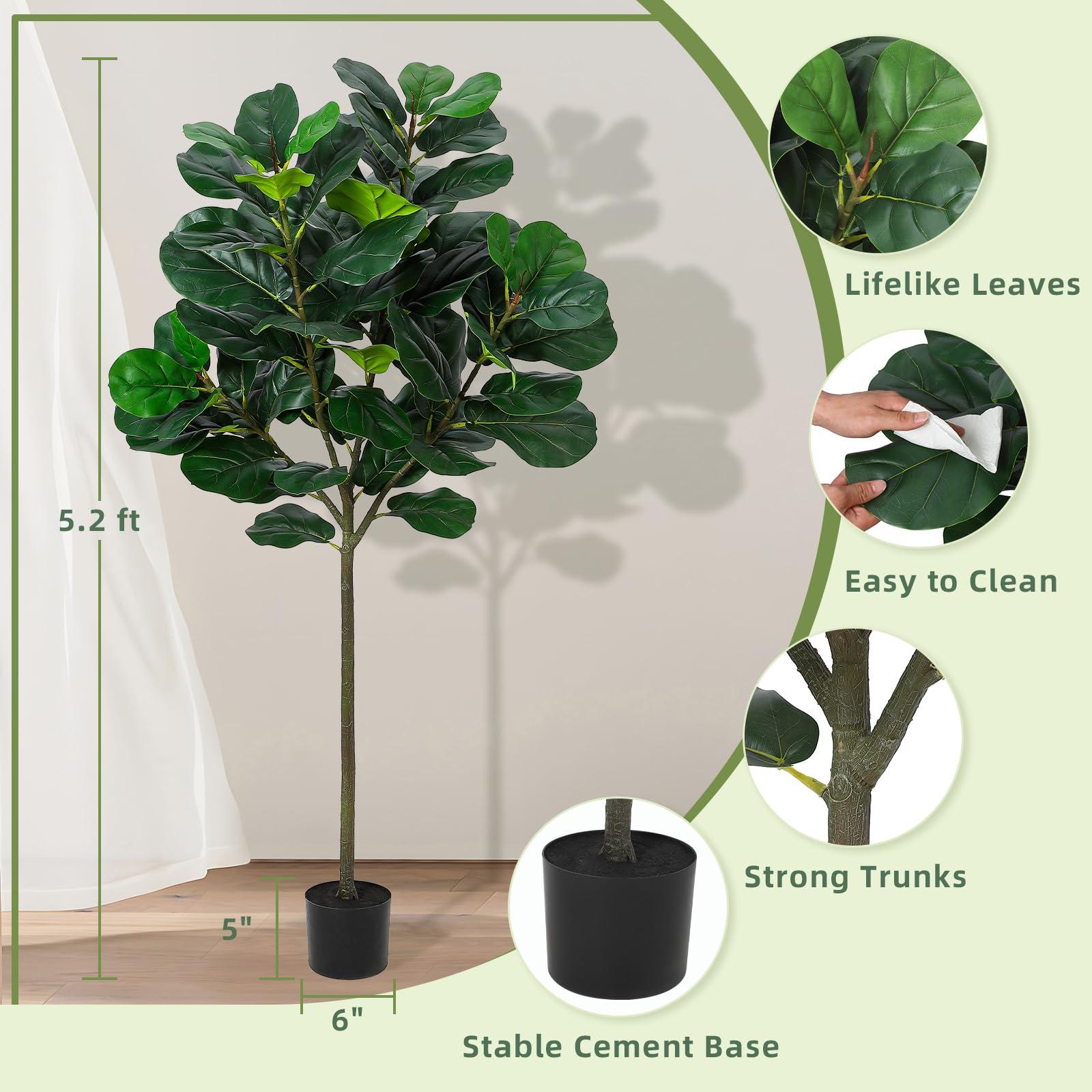 GlowSol 5.2 Ft Artificial Fidd - Ficus Lyrata Tree incelemesi ve fiyatı